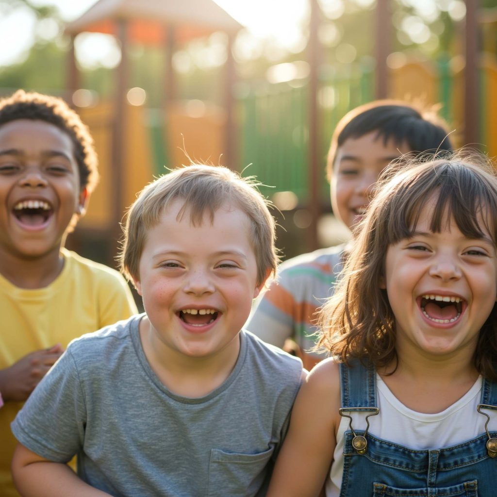 Lachende Kinder verschiedener Hautfarbe